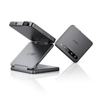 Imagem de Aurzen Zip - Mini projetor DLP ultraportátil com Bluetooth 5.4, espelho de ecrã, bateria de 5000 mAh, carregamento rápido tipo C, foco zero atraso e pedra angular, projetor de bolso de bico