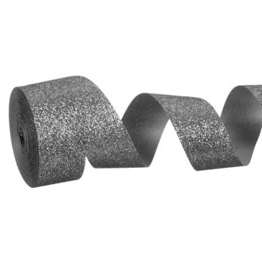 Imagem de PATIKIL Rolo de fita de glitter metálico, rolos de tecido de embrulho de presente de borda única para artesanato, buquê de casamento, festa de casamento, decoração de Natal, cinza escuro