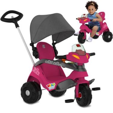 Imagem de Triciclo Passeio e Pedal Bandeirante Velobaby com Capota Rosa