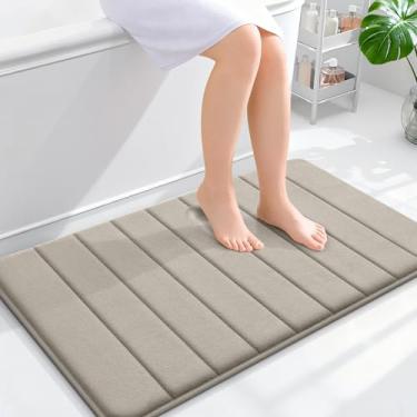 Imagem de OLANLY Tapete de banho listrado de espuma viscoelástica 91 x 61 cm, tapetes de banheiro absorventes super macios, secagem rápida, tapetes de chuveiro laváveis na máquina, tapete de banho, acessórios
