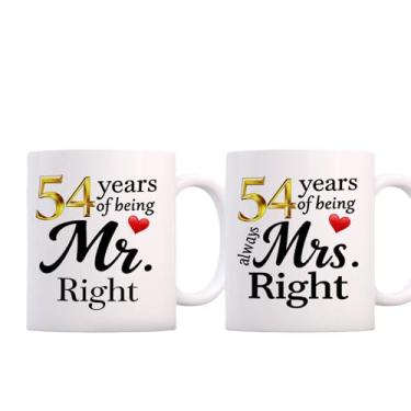 Imagem de SIUNY Conjunto de canecas de café de aniversário de 54 anos para casais 2-54 decorações de presentes de casamento para pais, avós, marido, esposa, ele, dela, 325 ml (54º)