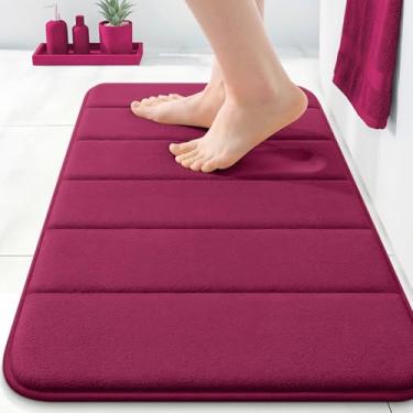 Imagem de OLANLY Tapete de banho listrado de espuma viscoelástica 61 x 40 cm, tapetes de banheiro absorventes super macios, secagem rápida, tapetes de chuveiro laváveis na máquina, tapete de banho, acessórios