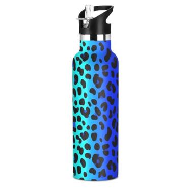 Imagem de Joisal Garrafas de água leopardo preto degradê azul rosa com tampa de canudo garrafa de água de aço inoxidável isolada para crianças adolescentes 590 ml parede dupla vácuo livre de BPA copos de viagem
