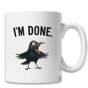 Imagem de MissDaisy - Caneca engraçada Angry Crow – Xícara de café sarcástica de 325 ml para o trabalho, pessoas cansadas e humor matinal – Design F-CAW-F Bird & I'm Done Crow – Presentes para colegas de