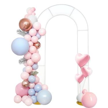 Imagem de ZpigToor Suporte de fundo de arco aberto de 2,5 m com capa ajustada de elastano branco de metal, arco duplo, arcos de casamento em forma de U para cerimônia, chá de bebê, jardim, decoração de festa de