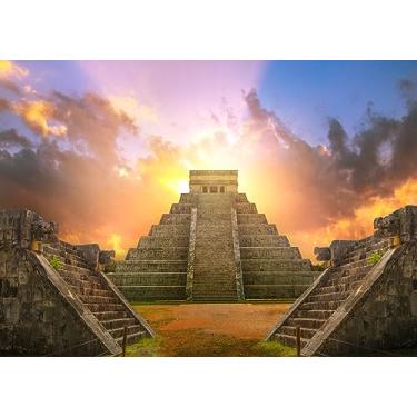 Imagem de Loccor Tecido de 3,7 x 2,4 m, cenário de pirâmide Maya Chichen Itza para fotografia, pôr do sol, arquitetura maia antiga, ruínas da cultura do México, edifício histórico, cenário, viagem, festa