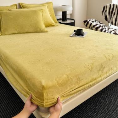 Imagem de Capa de colchão com bolso extra profundo, lençóis, protetor de colchão de flanela difusa quente, resistente a vincos, para uma experiência de sono aconchegante e elegante - amarelo||180 x 200 cm