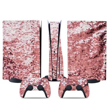 Imagem de Película de decalque para disco Ps5, capa adesiva de vinil de corpo inteiro para console e controle PlayStation 5 (glitter rosa claro, edição de disco PS5)