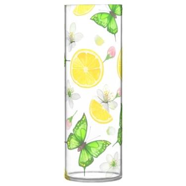 Imagem de CEBUGI Vaso de flor borboleta verde 10 cm x 30 cm Vaso cilíndrico para flores, vaso transparente inquebrável para decoração de casa de festa de casamento