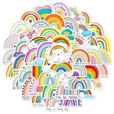 Imagem de 50 peças de adesivos arco-íris - decoração de graffiti de desenho boêmio para laptop, skate, capacete, copo de água, brinquedos de carro - adesivos de festa de aniversário de Natal