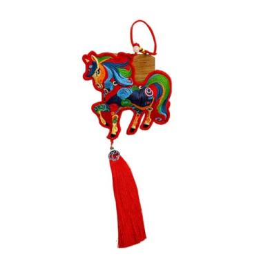 Imagem de MotiveTech Enfeite de cavalo para o Ano Chinês, para espelho retrovisor de carro, lembrança de bênção, pingente colecionável para pendurar em casa, Bordado Vermelho, Borlas