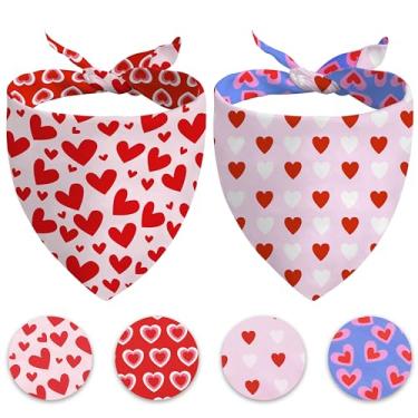 Imagem de Bandana reversível para o Dia dos Namorados, pacote com 2, bandanas para animais de estimação para cães, rosa, coração, ajustável, triângulo, férias, cachecóis para meninos e meninas