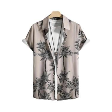 Imagem de Camisa Havaiana Masculina Com Estampa De Palmeira, Manga Curta, Botões