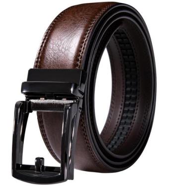 Imagem de Cinto Ratchet Belt Barry.Wang masculino de couro granulado marrom com 