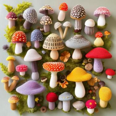 Imagem de Quebra-cabeça Bgraamiens Crochet Mushrooms 1000 peças de arte natural