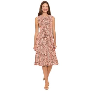 Imagem de London Times Vestido midi feminino elegante de bolinhas sem mangas para convidados de casamento e festa de verão, Ferrugem/creme, 40