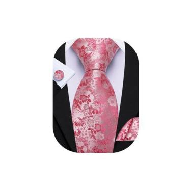 Imagem de Conjunto de corbata de seda rosa con estampado floral Barry.Wang 160 c