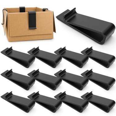 Imagem de Tinlade 12 peças de clipes de caixa de papelão, reutilizáveis, 9,5 cm, suporte de saco de lixo com lascas, adequado para todas as caixas e caixas de parede única e de parede dupla, preto