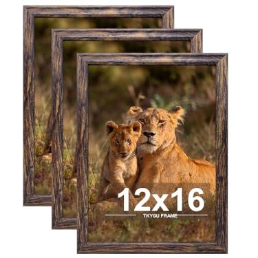 Imagem de TKYGU Conjunto de 30,5 x 40,6 cm, molduras de madeira marrom, montagem na parede horizontal ou verticalmente, porta-retratos de galeria de 30,5 x 40,6 cm com acrílico resistente a estilhaçamento