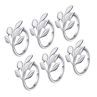 Imagem de AUNMAS Porta-guardanapos de Metal, Anéis de Guardanapo de Metal para Família, Refeição Diária, Festa, Decoração de Mesa, Jantar Formal, Casamento de Natal, 6 Peças de Design de Folha (Prata)