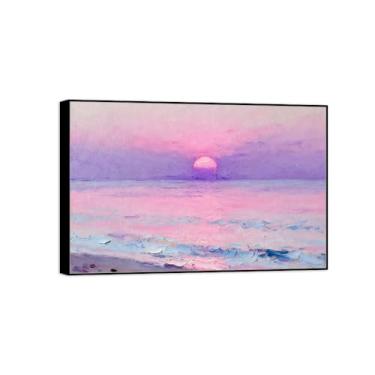 Imagem de BMZFYBS Impressão em tela de paisagem com moldura preta - rosa roxo praia pôr do sol - pintura de decoração - imagens para quarto 40 x 60 cm 16 x 24 pol