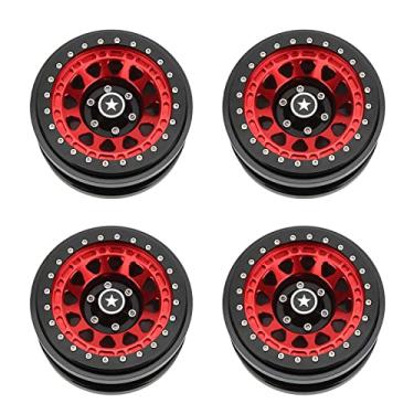 Imagem de KIMISS 4 Unidades de Cubo de Roda de 2,9 Polegadas, Liga de Alumínio de 12 Furos para Ajuste para Carro AXAIL SCX6 1/6 RC, Atualização de Desempenho Leve e Eficaz (Vermelho)