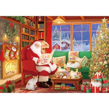 Imagem de Rocorose Quebra-cabeça de Natal para adultos 500 peças, Papai Noel Feliz Natal Cena de inverno nevado Quebra-cabeça educativo desafiador presentes festivos para famílias e amigos