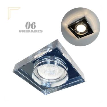 Imagem de 6 Spot Cristal Embutir Quadrado Fume Mr16 Dicroica Alz86