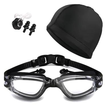 Imagem de Óculos de Natação Profissional Antiembaçante com Touca e Protetor de Ouvido | Kit Completo para Piscina e Mergulho