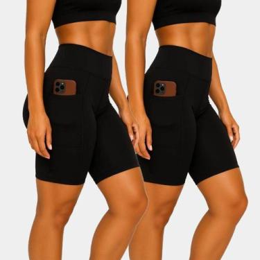 Imagem de Kit 2 Bermudas Ciclista Suplex Bolso Não Fica Transparente Cós Alto - 