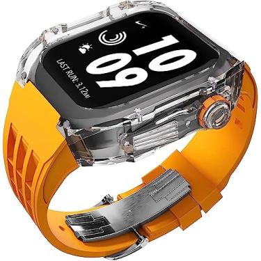 Imagem de GAFNED Pulseira de borracha esportiva transparente transparente com flúor, para Apple Watch 8, 7, 6, 5, 4 SE, 44 mm, 45 mm, ultra 49 mm, capa de cristal de policarbonato rígido, acessórios para