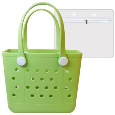 Imagem de Uwyriwooq Bolsa de praia de borracha, bolsa de praia pequena original para mulheres, bolsa de praia EVA impermeável à prova de areia, Verde grama, Small, Bolsa de praia