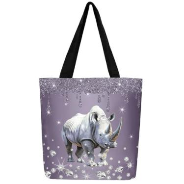 Imagem de Sacola de lona com tema de animais, bolsa de ombro estética com lantejoulas de diamante para compras e academia, Roxo 2, 50x40