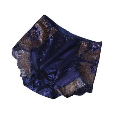 Imagem de Calcinhas De Renda Floral Femininas Em Seda Respirável Com Cintura Méd