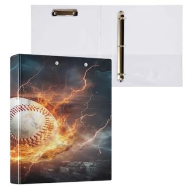Imagem de ATTX Fichário de beisebol Water Fire com 3 anéis de 3 cm para papel tamanho carta, 21,6 cm x 28 cm, fichários com três argolas com prancheta para material de escritório #71