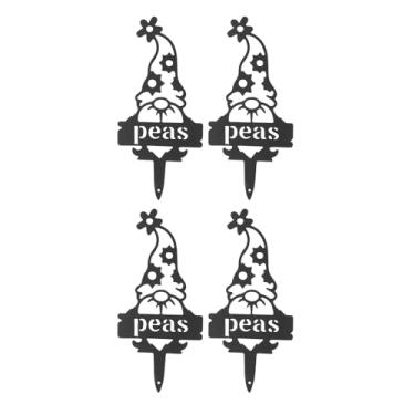 Imagem de Marcadores de plantas gnome metal à prova de ferrugem decorativo etiqueta de jardim estacas design inovador da série de chapéus para quintal gramado decoração de jardinagem ao ar (ervilhas)