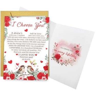 Imagem de Qiliji Cartão de presente romântico de dia dos namorados para ele ela, cartão de feliz aniversário para esposa marido, cartões de aniversário doces para namorada namorado, I Choose You Poema Love