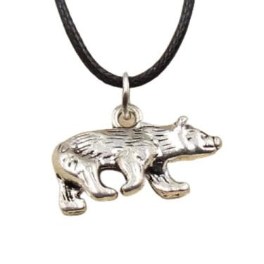 Imagem de EDCRFV Colar pingente de urso tibetano de prata berloque cordão de couro preto feito à mão