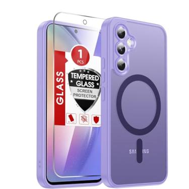 Imagem de LeYi Capa de telefone para Galaxy A54-5G: Capa compatível com Samsung Galaxy A54 5G com protetor de tela, carregamento sem fio, fosco, translúcido, toque macio e à prova de choque de grau militar