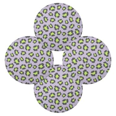 Imagem de Wassud Jogo americano conjunto de 4 tapetes redondos verde-limão leopardo para cozinha e jantar tapetes laváveis resistentes ao calor decoração de mesa 39 cm