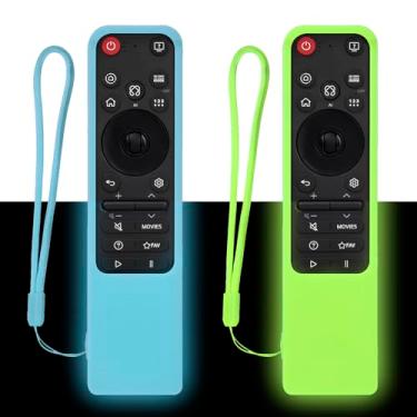 Imagem de Pacote com 2 capas de silicone para controle remoto LG MR25GA Magic, compatível com Smart TV LG OLED 2025, série C5, B5, G5, M5, à prova de choque, lavável, antiperda com cordão (verde brilhante +