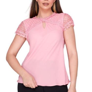 Imagem de Blusa Feminina Social Com Renda e Pérola Moda Evangélica - Look Modas 
