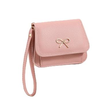 Imagem de Carteira feminina com três dobras, porta-cartões de laço fofo com janela para identidade e bolso com zíper, rosa, Bonito