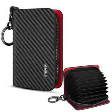 Imagem de T-carbon Porta-cartão de crédito, carteira de cartão de crédito com bloqueio RFID ZIpper para homens e mulheres, carteira com porta-cartões de fibra de carbono, 12 compartimentos para cartões, preto e
