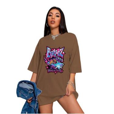 Imagem de Camiseta Oversized Feminina Bratz World Tour Vintage, Marrom, P