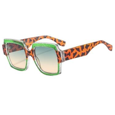 Imagem de Óculos de Sol UV400 - Armação Grande em Cores Vibrantes com Estampa de Leopardo Degradê para Homens e Mulheres, Ideais para Esportes ao Ar Livre, Corrida e Ciclismo, Verde