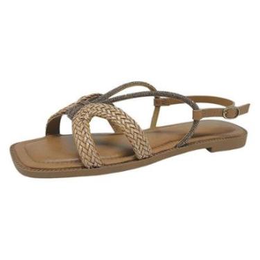 Imagem de Sandália Rasteira Feminina Elegante Tramadas Brilho Tanara-Feminino