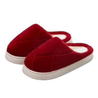 Imagem de Pantufas femininas de inverno com tiras peludas, sem salto, para uso doméstico, casual, para uso interno, Vinho vinho, 35