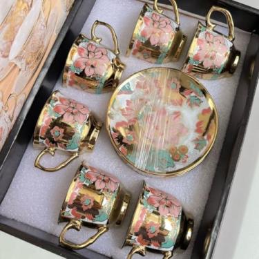 Imagem de Jogo 12 Peças: 6 Xícaras + 6 Pires de Porcelana Premium - Ideal para Café, Elegantes e Práticas para Residência e Bares (FLOR 3)