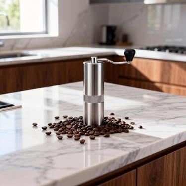Imagem de Moedor de café manual elegante ajustável de aço inoxidável para preparação diária de café